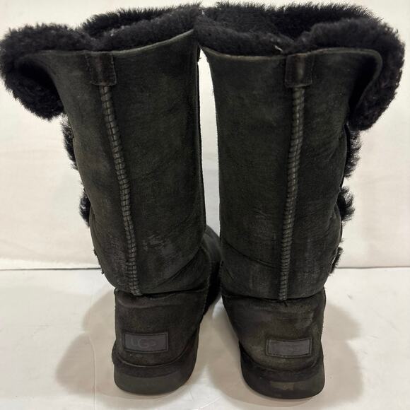 UGG Black Suede 3 Button Bailey Tall Sheepskin Boots Women's Size 7 - Picture 3 of 10